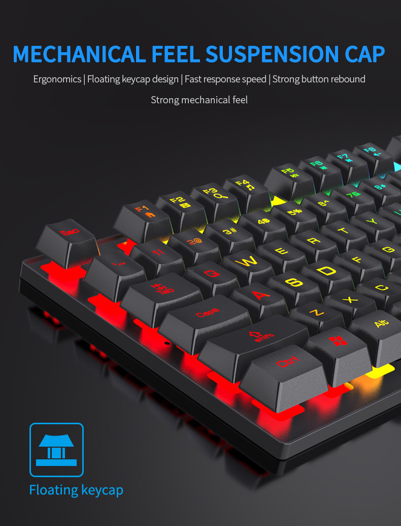 Keyboard Mouse Bundle Gaming - 104-Tasten Mechanische Gaming-Tastatur mit Hintergrundbeleuchtung, Kabelgebunden,
