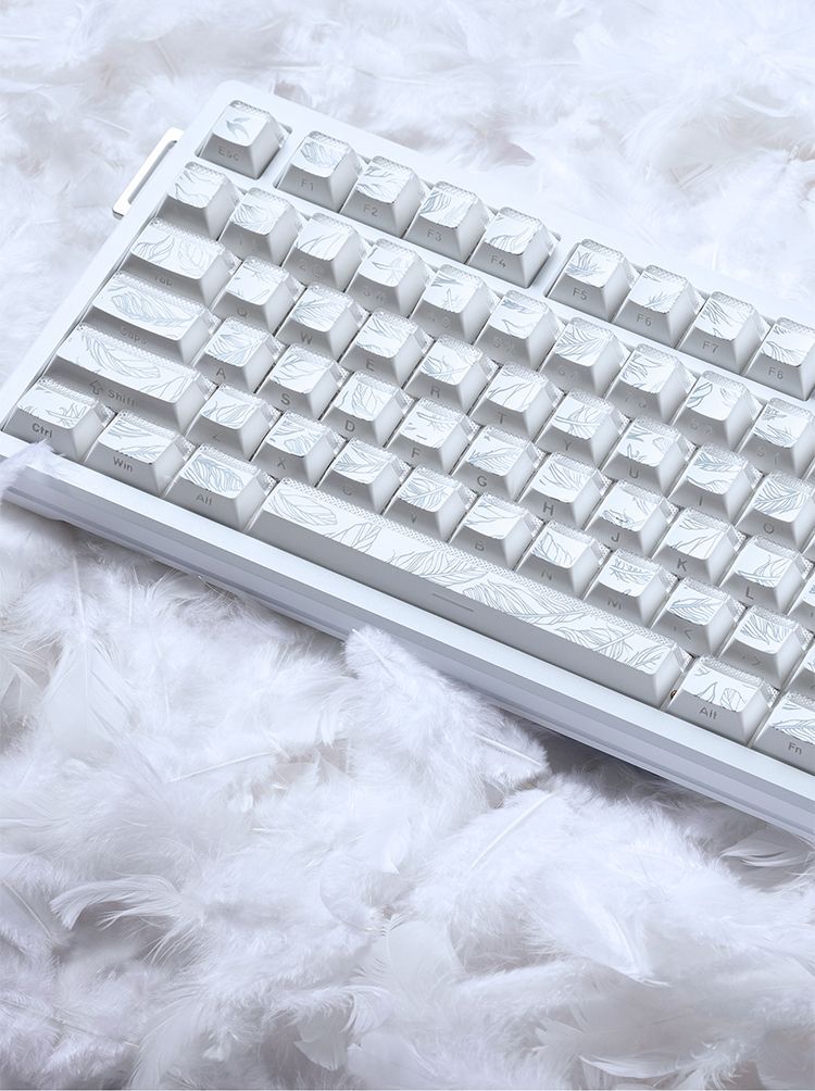 Gaming Keyboard Tkl - Federmuster 97 Tastenkappen Cherry-Profil Hellblau Gold
