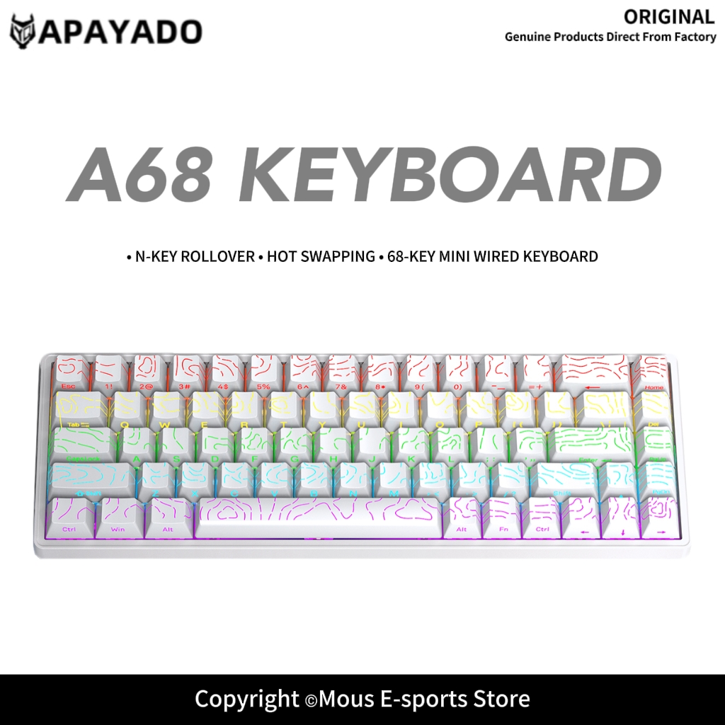 Keyboard Gaming Blue Switch - APAYADO A68 Kabelgebundene mechanische Tastatur, Hot-Swap-fähig,