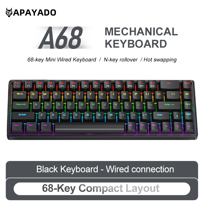 APAYADO A68 Kabelgebundene mec – Keyboard Gaming Blue Switch Bewertung und Preis